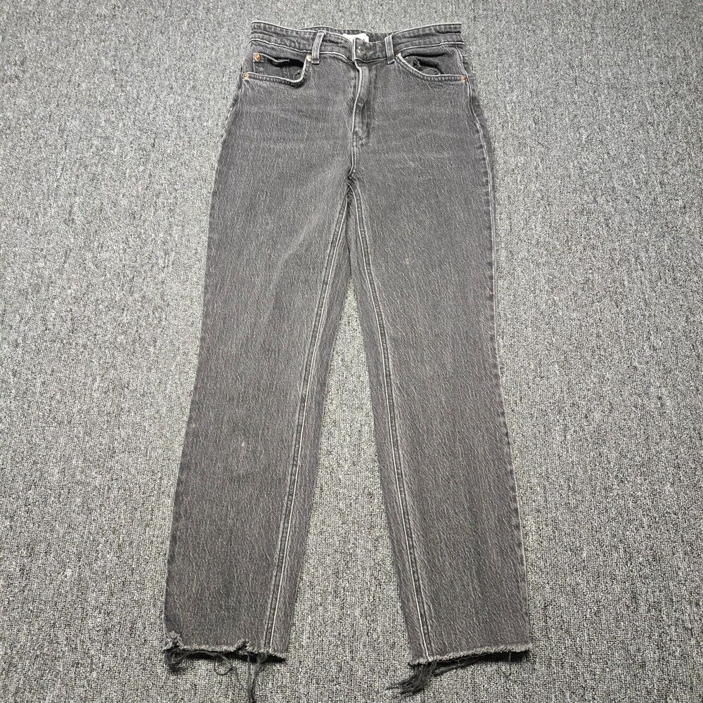 H&M Women’s Jeans 8 Black High Waist Straight Leg Frayed Hem Ankle Denim